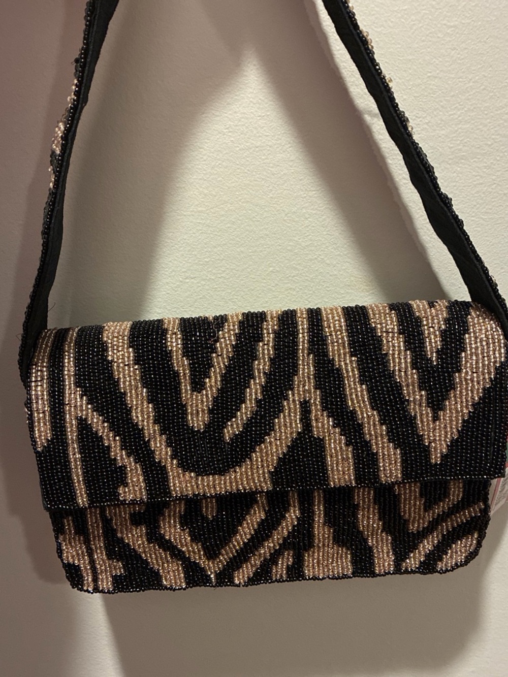 Kelly and Katie Beaded Zebra-Print Shoulder Bag - Black & Champagne